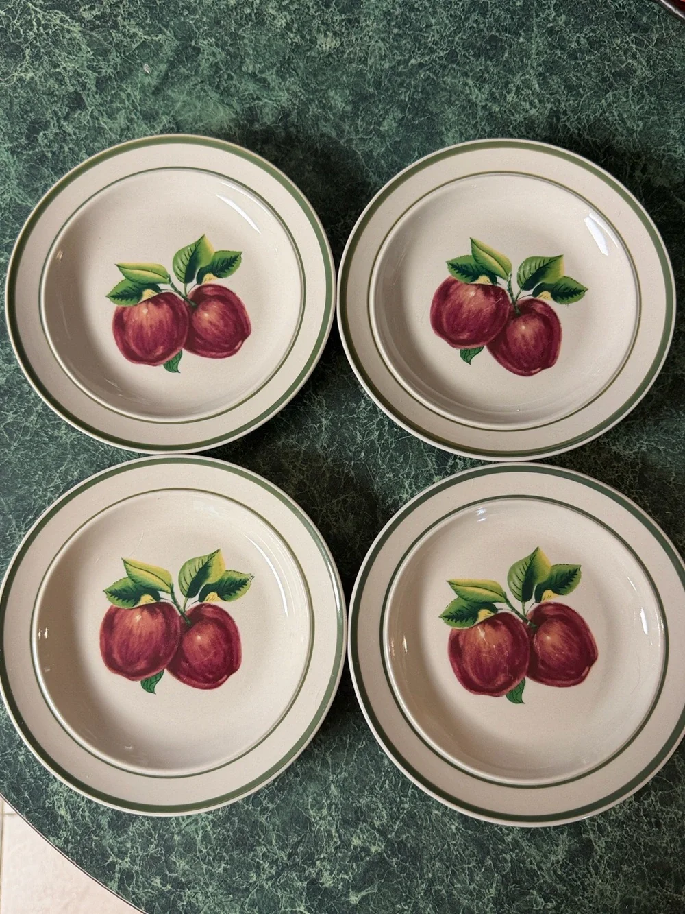 Vintage Apple Stoneware Plates - Cream with Red Apple Motif (Set of 4)